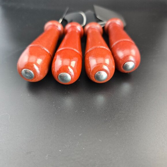 4-Piece Stainless Steel Cheese Knife Set With Red Wooden Handles Charcuterie - Picture 4 of 7